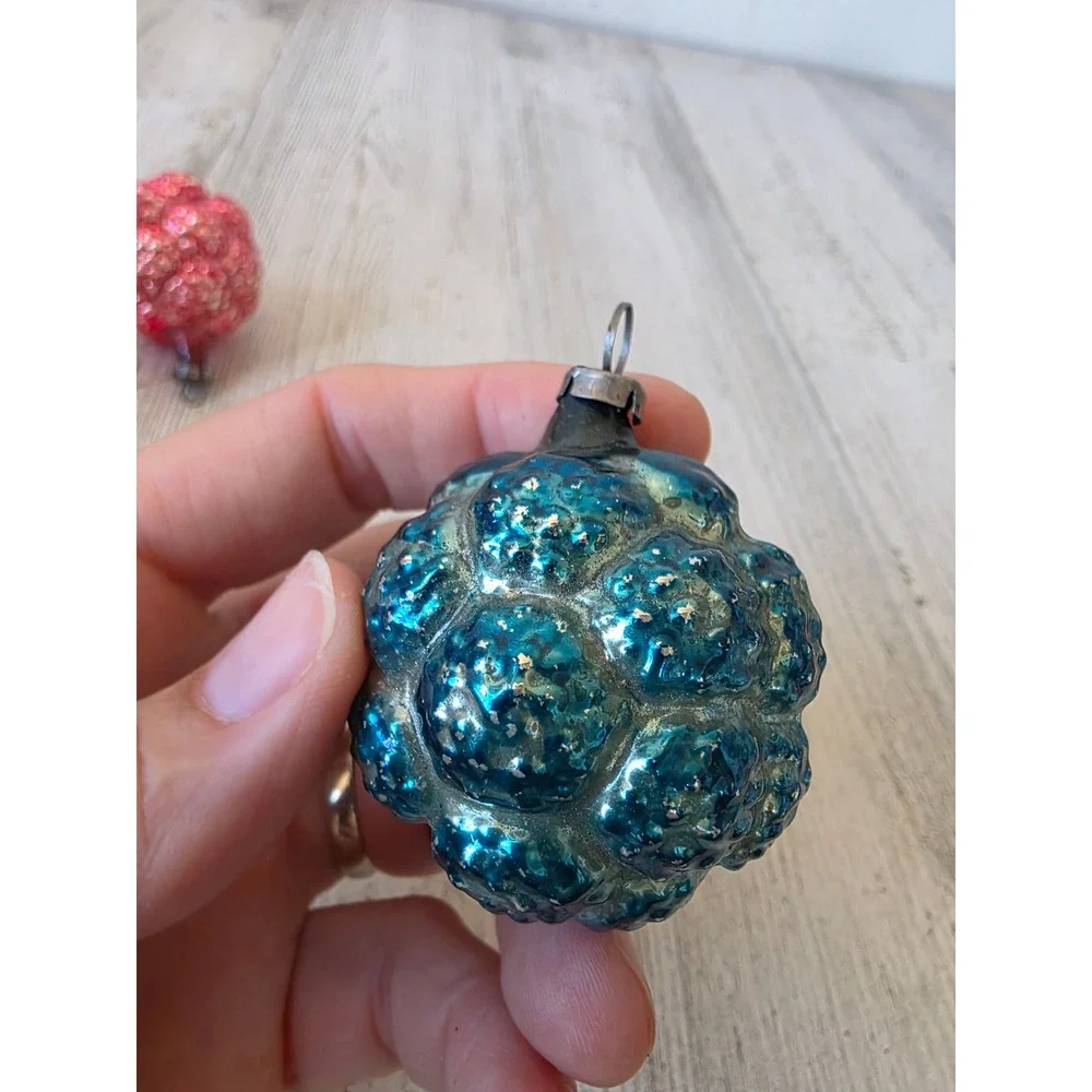 Antique grape pink blue cluster as is mercury glass ornament Xmas tree